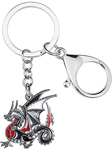 NEWEI Emaille Drachen Schlüsselanhänger Schlüsselanhänger für Damen Mädchen Kinder Tasche Charms (Schwarz)