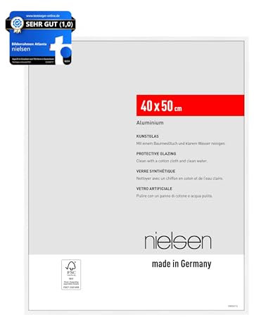 nielsen Bilderrahmen, 40 x 50 cm, Aluminium, Weiß matt, Posterrahmen zum Aufhängen im Hoch- & Querformat, bruchsicheres Kunstglas, Atlanta