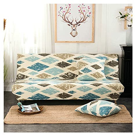 Sofabezug, Couchbezug Geometrische Polyester Sofahusse Rutschfest Elastisch, Ausgestattet Mit Fixierten Schaumstoffstreifen, Passend Für 2-3 Sitzer Sofa Ohne Armlehnen Sofabezüge Beige Blau 160-190cm