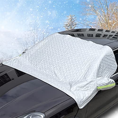 Scheibenabdeckung Auto Winter, Frontscheibenabdeckung Auto, Halbgarage Auto Winter, Windschutzscheibe Abdeckung Frontscheibe Hagelschutz Sonnenschutz Sommer UV Faltbare Auto Abdeckung SUV (245×140cm)