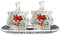 Khanary Twin Pack Glass Sweet Candy Sugar Bowl with Tray Set Designer Cut Jars with Lid Set of 3 Glass Bowl Set with lid and Tray for Serving Purpose Lotus Shaped Bowl