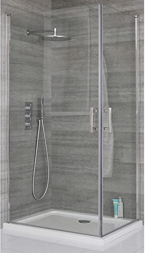 MILANO Chrome Corner Hinged Door Shower Enclosure White Tray 1000 x 900mm