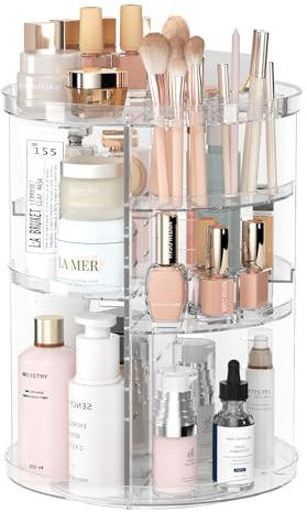Jiavarry Drehbarer Make-up-Organizer, DIY 8 verstellbare Schichten drehbarer Hautpflege-Organizer, Kosmetik-Vitrine mit Pinselhalter, Parfümtablett, Badezimmer, Arbeitsplatte