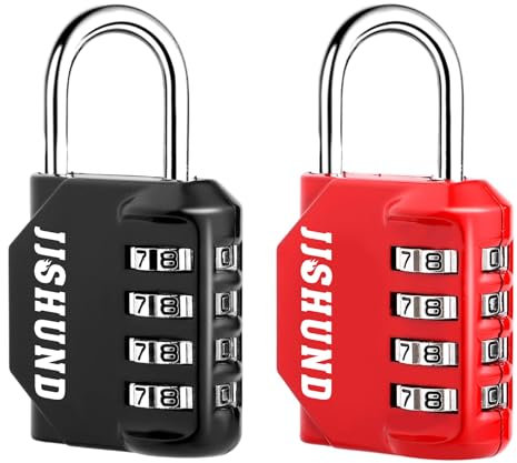 2 Stück Vorhängeschloss Zahlenschloss, 4 Stellig Zinklegierung Schloss Mit Zahlencode, Metall Vorhängeschloss mit Zahlencode für Spind Fitnessstudio Werkzeugkasten (Schwarz, Rot)