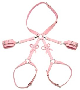 Pink Bondage Harness with Bows Xl/2Xl - Adjustable Waist, Thigh, and Wrist Straps