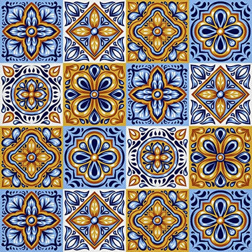 HEKO PANELS Oxford Wasserdichte Meterware Canvas Polyester Stoff Zum Nähen, Möbel- und Dekostoffe, Wasserabweisend Blickdicht Mexikanische Talavera 1 Meter 155 x 100 cm