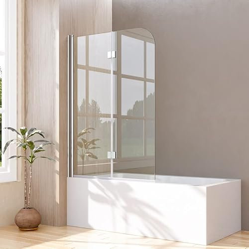 Duschwand für Badewanne 100x140cm 2-teilig Faltbar Duschtrennwand, Duschabtrennung Badewannenaufsatz mit 6mm Nano EGS Sicherheitsglas, Zweiteilige Badewannenfaltwand Trennwand Badewannenwand Silber