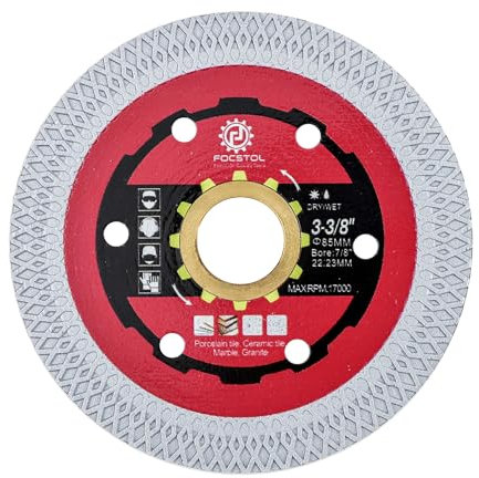 FOCSTOL Disque Diamant Carrelage - 85mm x 22,23mm Lame Scie Diamant pour Porcelaine Céramique Carrelage Marbre Granit Quartz avec X Mesh Jante