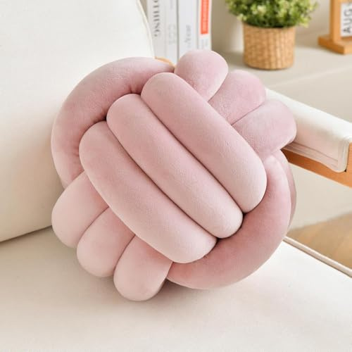 LUSJNGE Dekoratives Wurfkissen, Ball für Zuhause, Stuhl, Sofa, ästhetisch, rund, Samt, geknotet, Altrosa, 22,1 cm