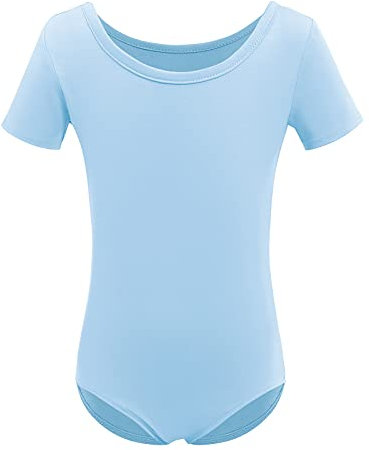 Ballettkleidung Mädchen Turnanzug Gymnastikanzug Tanzbody Ballettanzug Kinder Ballerina Kostüm Baumwolle Kurzarm Einteiler Turnbody Ballett Trikot Ballettbody Tanzoutfits Balletttrikot Blau 8-9 Jahre