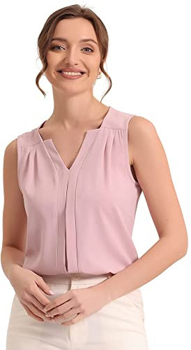 Allegra K Haut Chemisier sans Manches à col en V pour Chemises de Travail de Bureau en Mousseline de Soie pour Femmes Rose L