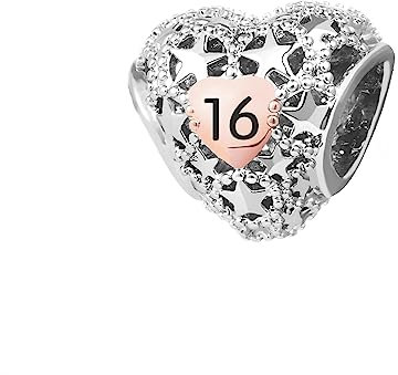 KunBead Jewelry 16th Birthday Rose Gold Tone Heart Star Love Bead Charms Compatible with Pandora Bracelets for Women