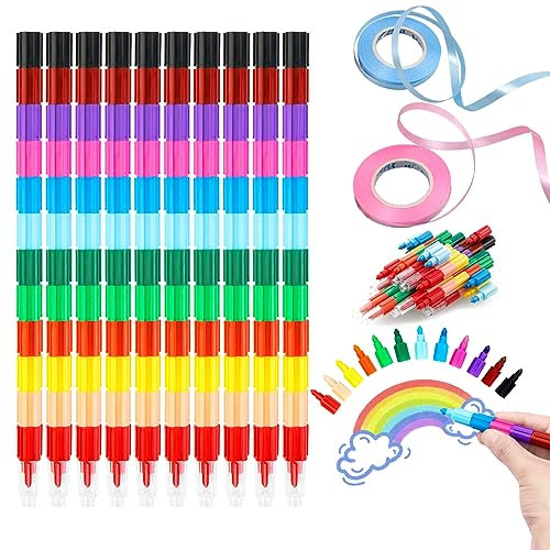 FainFun Stapelbare Buntstifte, 10 Stück Wachsmalstifte Schule 1. Klasse 12 Farben, Buntstifte Block, Bunte Buntstifte, ideal als mitgebsel Kindergeburtstag, oder Tombola Preise Kinder