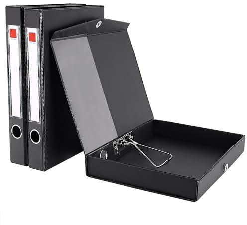 GUOKOFF Confezione da 3 scatole portadocumenti A4, con clip per documenti, dorso da 45 mm, formato A4 con chiusura magnetica, per ufficio e scuola (nero)