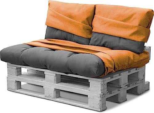 Bezüge für Palettenkissen - Ersatzbezüge Palettenkissenbezüge - Auflage - Gartenmöbel für In- und Outdoor Farbe Orange 3-Teilig Wasserdicht Größe 80 cm × 120 cm + 42 cm × 60 cm