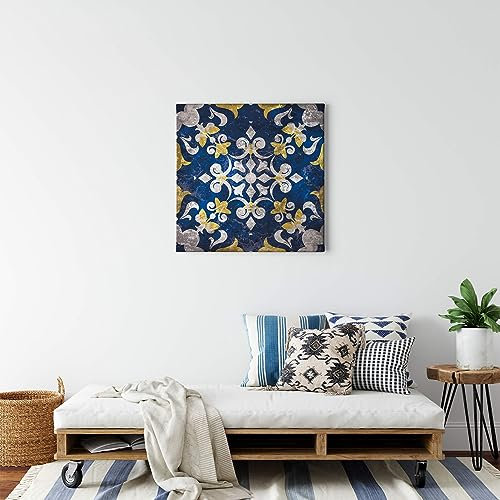 A.S. Création Leinwandbild Barock-Muster Design - Kunstdruck blau - 50x50 cm Quadratisch - moderne Wanddekoration Schlafzimmer Wohnzimmer Küche - Bild auf Keilrahmen
