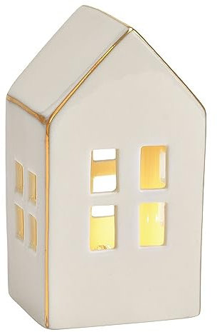 Deko-Figur Haus LED Lichthaus in weiß & Gold Porzellan Deko-Figur LED beleuchtet Winter-Dorf WindlichtWeihnachts-Deko Winterdorf Modern Living Herbst-Deko Advent Höhe 10cm