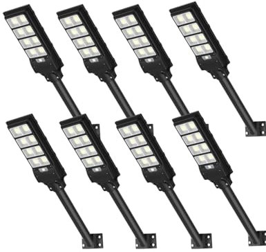 Sararoom 8pz 400W Lampione Solare Led Esterno con Telecomando, 50000 LM Lampada Stradale Solari con Sensore di Movimento 6500K IP65 Impermeabile Faretto Faro Pannello Solar per Giardino Garage Parete