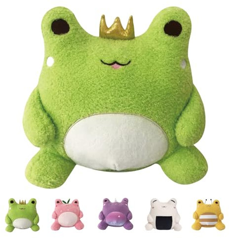25cm Green Crown Frog Stuffed Animal Pillow - Cute Squishy Frog Plushie for Kids' Birthday, Valentine Party Favor or Room Decor