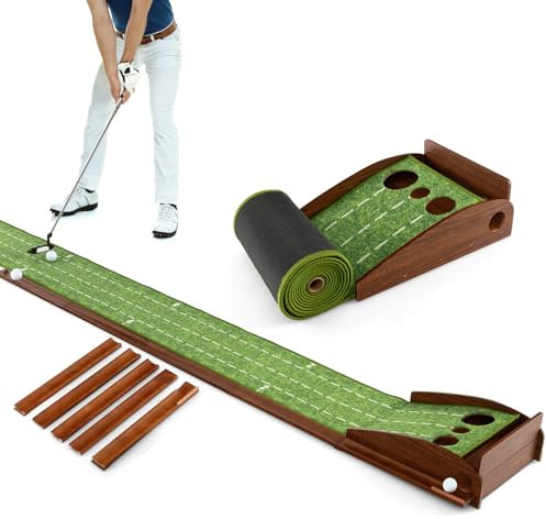 COSTWAY Golf Puttingmatte, Golfmatte mit 1/2/3 Löchern, Auto Rückkehr Übungsmatte mit 3 Golfbällen & Kunstrasen, Putting Trainer Indoor Outdoor für Anfänger, Profis (3 Löcher)