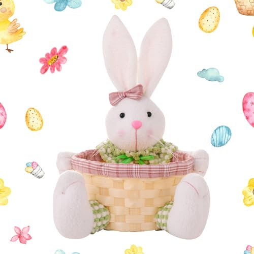Osterkorb Kinder, Osterkörbchen Osterhasen Taschen mit Hasenohren, Osterkorb Tragetaschen,DIY Osterkorb mit Osterhase, Plüschtasche Ostereier Korb,Aufbewahrungskorb für Ostergeschenkkörbe (weiblich)