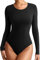 Snapit Bodysuit for Women|Black Leotard Round Neck|Long Sleeves Body-Hugging Bodysuit, High Stretch Thong Top| Slim Fit T-Shirts for All Seasons (Round Neck, Small)