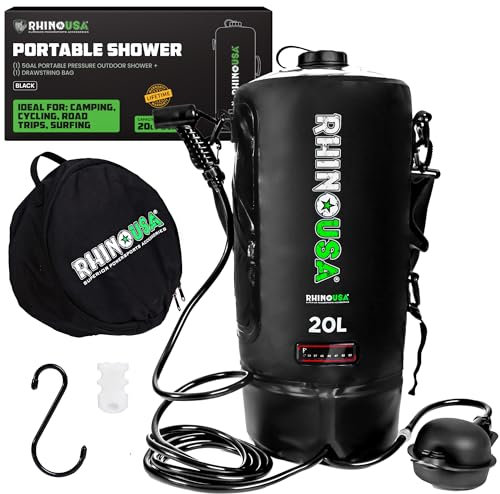 Rhino USA Douche Solaire Portable 20L pour Camping – Indispensable pour le Camping, les Festivals, l'Overlanding, les Sorties à la Plage, Douche Extérieure et Plus