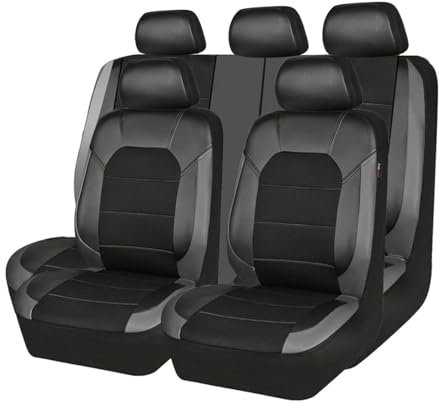 PEIXEN 9 Stück Autositzbezüge für Ford Focus St Mk4 Focus Mk2 S Focus MK2 MK3 MK4 Focus MK2 2000-2024, Auto Sitzbezüge Sets Wasserdicht Rutschfester Leder Autositzkissen Innenraum Zubehör,Grey