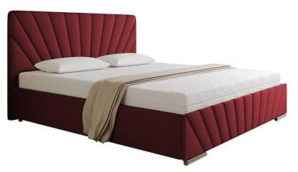 PANDA MÖBEL Polsterbett 180x200 cm - RAY Kollektion - Modern Doppelbett mit hochwertiger Taschenfederkernmatratze Pocket - Polsterbett mit Bettkasten für Schlafzimmer - Rot