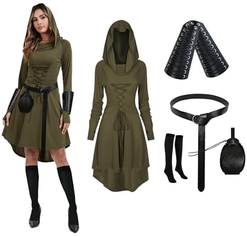 PORJDN Mittelalterliches Renaissance Kostüm für Damen | Renaissance Leder‑Gürteltasche Accessoire,Vintage Mittelalter Kleid Halloween Cosplay
