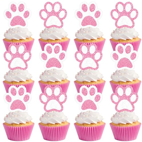 Weecent Cupcake-Topper mit Pfoten-Motiv, rosa Glitzer, Hundepfote, Kuchendekorationen, Glitzer, Welpen, Cupcake-Topper für Babyparty, Jungen, Mädchen, Geburtstagsparty, Kuchenzubehör (2 Stile)