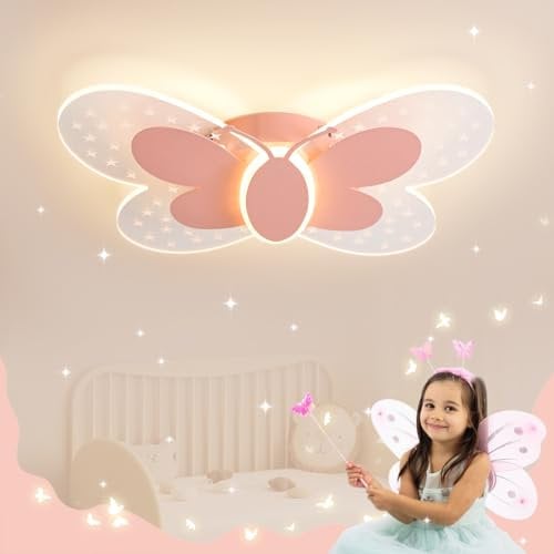 LUCKINHAND LED Deckenleuchte Rosa Schmetterling Deckenlampe Dimmbar mit Fernbedienung,Nachtlichtfunktion,Kinderzimmer Schlafzimmer Wohnzimmer Flur Jungen und Mädchen Schlafzimmer Deckenleuchten 45cm