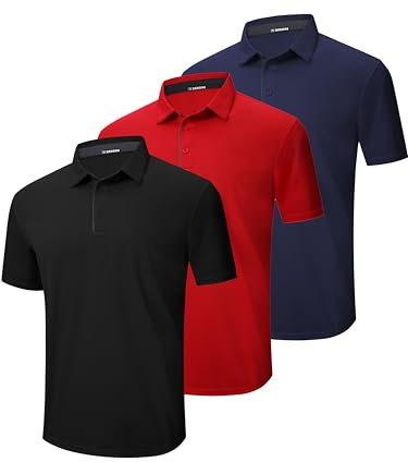 3er Pack Poloshirt Herren Kurzarm Schnelltrocknend Atmungsaktives Polohemd mit Brillenhalter Knopfleiste Golf T-Shirts Hygroskopisch Sports Polo T-Shirt (BKRDNB 2XL)