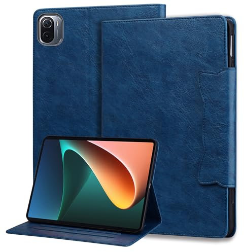 Mldjomid Funda para Tablet Xiaomi Pad 5 11 2021 Funda Protectora, Cuero PU Flip Business Cover con Ranura para Tarjeta y Función de Soporte Funda Magnética Flip Case Cover - Azul Real