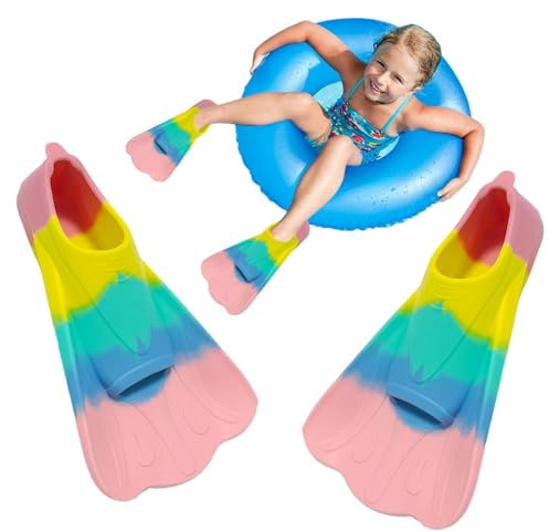 Silikon Schwimmflossen, Kurzflossen, Taucherflossen, Regenbogen Flossen Für Kinder Und Erwachsene, Helle Regenbogen-Silikon-Trainingsflossen, Größe 33-35