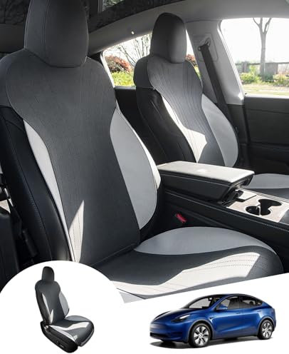 GAFAT Tesla Model Y 2021-2024/3 2017-2023 Sitzbezüge Vordersitze Aus Wildleder, Bequem zu Vier Jahreszeit, Sitzschutz Leder Verdicken, Original Tesla Innenraumstil, Airbag Kompatibel