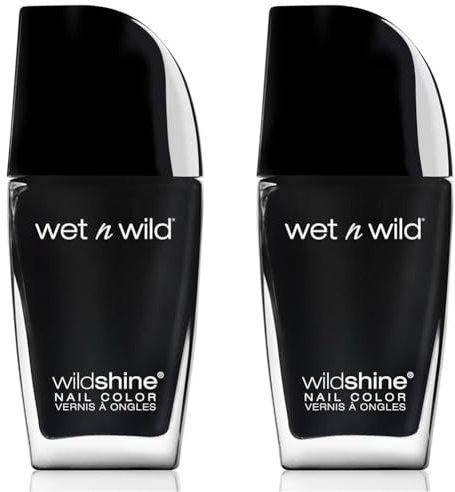 wet n wild, Wild Shine Nail Color, Nagellack ohne Formaldehyd, Toluol und Phthalate, langanhaltende Formel die schnell trocknet, Black Crème (Packung mit 2)