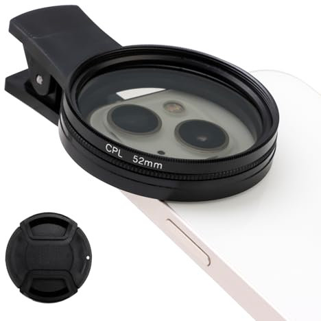 52mm Clip-on CPL Filter for iPhone Universal Phone Polarising Filter Mobile Phone Camera Polarizing Lens Portable Polariscope Lens Eliminate Reflections Glare Enhance Colors for Samsung Smart Phones
