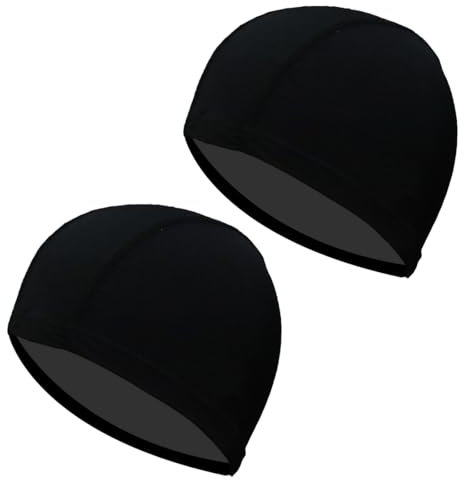 GXGM 2 PCS Cuffia da bagno in nylon nera,Cuffia piscina donna,Cuffia piscina uomo,Cuffia nuoto,Cuffia piscina donna capelli lunghi,Cuffia da nuoto per bambini