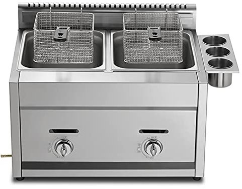 Commercial LPG Gas Fryer - Dual Tank Stainless Steel 22L for Home & Commercial Use - Adjustable Firepower and Temperature Control - Baskets and Lids included