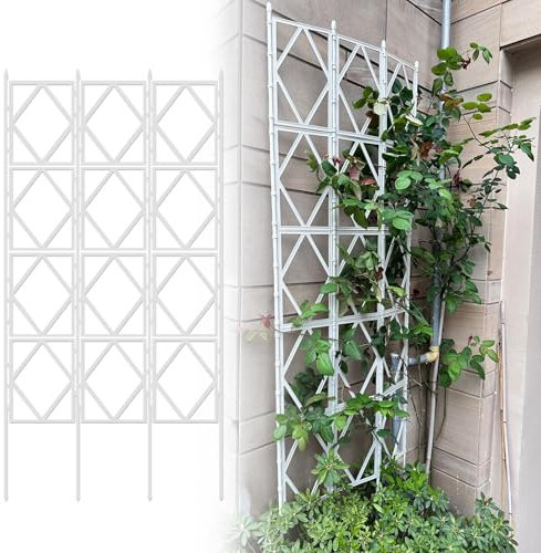 Treillis de jardin en métal pour plantes grimpantes, blanc, 180 cm, cadre de tomate, obélisque pour légumes, extérieur et intérieur, piquet de 60 cm de large, panneaux de clôture