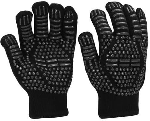 PATIKIL BBQ Grill Gloves, 2 Pack 1472℉ Heat Resistant Oven Gloves Silicone Grip Kitchen Oven Mitts for Smoker, Baking, Cooking, Grilling, Large, Black