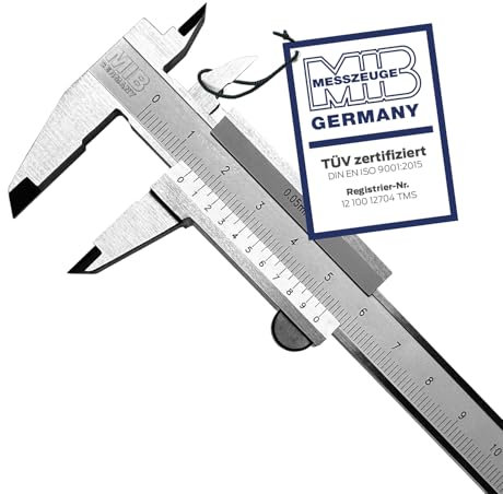 MIB Klein-Messschieber mit Feststellschraube DIN 862 100mm | Schieblehre rostfreier Stahl | Analog Messschieber | Schublehre mattverchromt | Präzisions-Messgerät für 4-fach Messung | Messwerkzeug