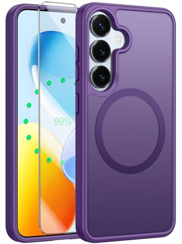 FNTCASE Custodia per Samsung Galaxy S25-Plus: cover magnetica traslucida opaca antiurto sottile – classe militare resistente alle cadute posteriore rigida Galaxy S24-Plus – viola