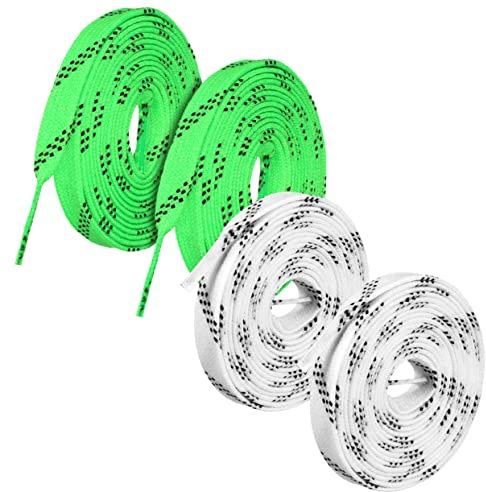 KICHOUSE 2paare Hockey Schnürsenkel Langlebig Elastisch Für Eishockey Schlittschuhe Und Freizeit Schuhe Mit Neon Grün Und Weiß Robuste Schnürbänder Für Turnschuhe Und Skates