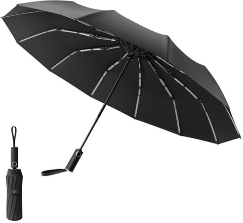 Oziral Taschenschirm Automatik, Regenschirm Sturmfest, langlebig, wasserdicht, ausgestattet mit 12 verstärkten Rippen und 132 Mini-Rippen, leicht zu tragen, automatisches Öffnen und Schließen