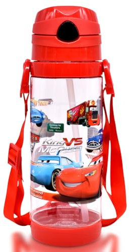 MIFKLMV Cars Gourde Enfant avec Paille 600ml Bouteille d'eau Enfant L'eau Bouteilles Anti-Fuite Gourde Sport pour Maison pour École et Activités extérieure