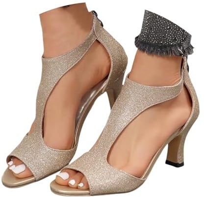 2025 Sandalias Mujer Comodas Tacon Vestir Verano Fiesta Sandals Tacon Medio Elegante Cierre De Hebilla Moda Zapatos Punta Abierta Casual Novia Baile Sandalia Plataforma Boda Pole Dance Baratas Regalo