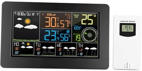 Station météo intelligente, température intérieure et extérieure, affichage barométrique de la vitesse du vent, horloge multifonctionnelle, contrôle par application,Prédire avec précision