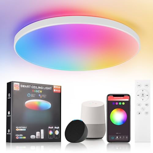 CANMEIJIA Vit Taklampa RGB WiFi 24W Dimbar Rund 30cm 3000K-6500K Smart Ljus | Smart WiFi-styrning via Tuya App samt röststyrning med Alexa och Google Home ger dig full kontroll över din hemstämning